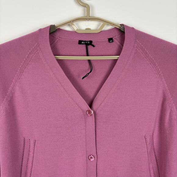 ASPESI Pink V-Neck Wool Cardigan Sweater NEW pockets - Picture 3 of 12